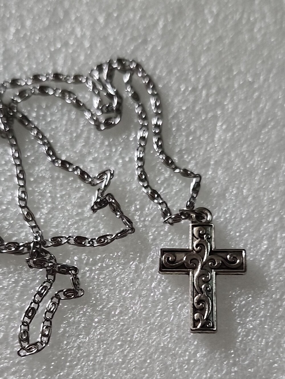 Hand Crafted Silver Tone Scroll Cross Necklace
